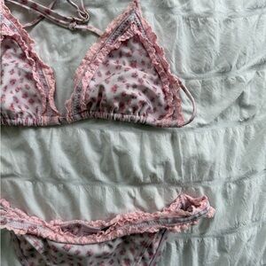 Strawberry Milk Mob Pink Floral Lace Triangle Bikini Set